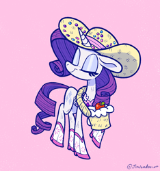 Size: 1978x2116 | Tagged: safe, artist:jimmyjamno1, derpibooru import, rarity, pony, unicorn, apple, basket, boots, cowboy boots, cowboy hat, eyes closed, female, food, hat, mare, shoes, smiling, solo