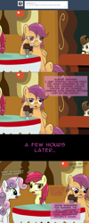 Size: 1000x2512 | Tagged: safe, artist:redheadfly, derpibooru import, apple bloom, pound cake, scootaloo, sweetie belle, pony, cutie mark crusaders, drink, heart, heart eyes, milkshake, older, tumblr:ask-adultscootaloo, wingding eyes