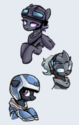 Size: 368x584 | Tagged: safe, artist:plunger, derpibooru import, oc, oc only, changeling, pony, clothes, gray background, helmet, horn, simple background, visor, wings