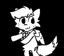 Size: 463x404 | Tagged: artist needed, source needed, safe, derpibooru import, oc, oc only, oc:lemon squeezy, fox, fox pony, hybrid, pegasus, pony, :3, bipedal, black and white, black background, dancing, freckles, grayscale, mauzymice, meme, monochrome, simple background, solo