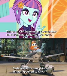 Size: 1200x1344 | Tagged: safe, derpibooru import, editor:incredibubbleirishguy, sunny flare, dance magic, equestria girls, spoiler:eqg specials, crossover, disney's planes, dusty crophopper, implied principal cinch, plane, quote, reaction image, text