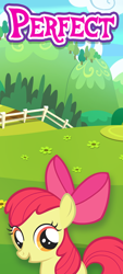 Size: 328x725 | Tagged: safe, derpibooru import, apple bloom, earth pony, pony, bow, cropped, english, female, filly, foal, funny, funny as hell, gameloft, hair bow, looking at you, meme, my little pony: magic princess, perfect, solo, text, wow! glimmer