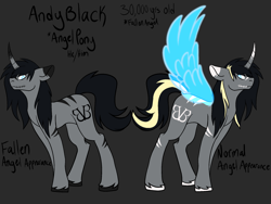 Size: 2160x1620 | Tagged: safe, artist:revenge.cats, derpibooru import, angel, original species, pony, unicorn, andy biersack, black veil brides, ponified, reference sheet, simple background, solo, species swap, transparent wings, wings