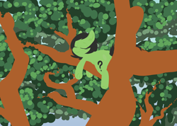 Size: 1940x1380 | Tagged: safe, artist:happy harvey, derpibooru import, oc, oc only, oc:anon filly, earth pony, pony, drawn on phone, earth pony oc, eyes closed, female, filly, foal, in a tree, leaves, minimalist, sleeping, tree