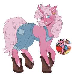 Size: 1000x1000 | Tagged: safe, artist:kazmuun, derpibooru import, pony, unicorn, alternate design, clothes, overalls, simple background, solo, strawberry gem, transparent background