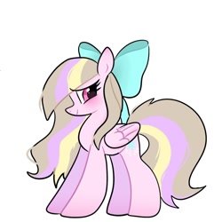 Size: 1064x1065 | Tagged: safe, artist:petaltwinkle, derpibooru import, oc, oc only, oc:petal twinkle, pegasus, pony, bow, female, hair bow, mare, simple background, smiling, white background