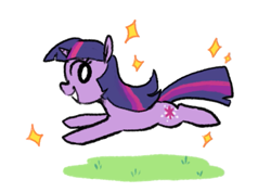 Size: 649x460 | Tagged: safe, artist:punkittdev, derpibooru import, twilight sparkle, unicorn twilight, pony, unicorn, cute, female, grin, mare, running, simple background, smiling, solo, sparkles, twiabetes, white background