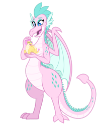 Size: 1280x1657 | Tagged: safe, artist:aleximusprime, derpibooru import, oc, oc only, oc:buttercream the dragon, oc:queen chara, dragon, flurry heart's story, breasts, dragon oc, dragoness, duo, duo female, fat, female, holding a dragon, in goliath's palm, lizard breasts, looking at each other, looking at someone, mother and child, mother and daughter, mother's day, non-pony oc, one eye closed, open mouth, parent and child, simple background, size difference, spike's family, spike's mother, spike's sister, spikes, transparent background, wide hips