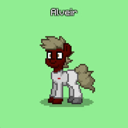 Size: 832x829 | Tagged: safe, derpibooru import, oc, oc only, oc:alveir, earth pony, pony, earth pony oc, green background, hospital scrubs, pinpoint eyes, pony town, ptsd, shellshocked, simple background, solo