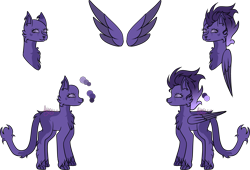 Size: 4891x3332 | Tagged: safe, artist:thecommandermiky, derpibooru import, oc, oc only, oc:miky command, cat, hybrid, pegasus, chest fluff, female, hybrid oc, mare, paws, pegasus oc, purple eyes, purple hair, purple mane, reference sheet, simple background, transparent background, wings