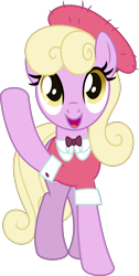 Size: 2737x5412 | Tagged: safe, artist:thatusualguy06, derpibooru import, luckette, earth pony, pony, trade ya, .svg available, barrette, bowtie, clothes, female, high res, mare, open mouth, open smile, raised hoof, raised leg, simple background, smiling, solo, svg, transparent background, vector