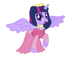 Size: 1133x937 | Tagged: safe, artist:brightstar40k, derpibooru import, twilight sparkle, twilight sparkle (alicorn), alicorn, clothes, disney princess, dress, simple background, solo, white background