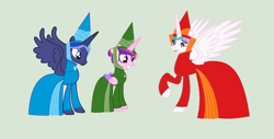 Size: 4208x2132 | Tagged: safe, artist:brightstar40k, derpibooru import, princess cadance, princess celestia, princess luna, alicorn, clothes, dress, fairy