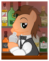 Size: 500x622 | Tagged: safe, artist:askbritanniamlp, derpibooru import, oc, oc:rusty nail, earth pony, pony, bowtie, clothes, male, solo, stallion