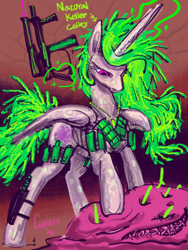 Size: 3000x4000 | Tagged: safe, artist:ja0822ck, derpibooru import, princess celestia, alicorn, pony, cancer, cell, cell pony, gun, natural killer cell, ponified, species swap, weapon