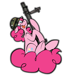 Size: 4500x5000 | Tagged: safe, derpibooru import, pinkie pie, earth pony, pony, :p, artillery, camouflage, gun, helmet, lewis gun, simple background, sitting, solo, sticker, tongue, tongue out, transparent background, war, weapon, xk-class end-of-the-world scenario