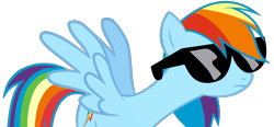 Size: 2199x1024 | Tagged: safe, artist:elibrony, derpibooru exclusive, derpibooru import, rainbow dash, pegasus, pony, female, mare, simple background, solo, spread wings, sunglasses, transparent background, vector, wings