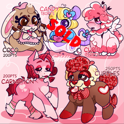 Size: 963x958 | Tagged: safe, artist:xtackyfairyx, derpibooru import, oc, oc only, earth pony, mouse, pegasus, pony, rabbit, animal, apron, clothes, earth pony oc, flower, flower in mouth, heart, heart eyes, mouth hold, pegasus oc, rose, rose in mouth, smiling, wingding eyes, wings