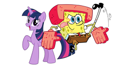 Size: 1920x1080 | Tagged: safe, artist:thxfan2022, derpibooru import, twilight sparkle, twilight sparkle (alicorn), alicorn, pony, clothes, crossover, female, gloves, helmet, karate, male, nickelodeon, simple background, sponge, spongebob squarepants, spongebob squarepants (character), tongue, tongue out, transparent background, vector