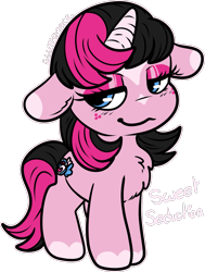 Size: 1131x1500 | Tagged: safe, artist:sexygoatgod, derpibooru import, oc, oc only, oc:sweet seduction, pony, unicorn, chest fluff, chibi, female, mare, simple background, solo, transparent background