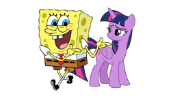 Size: 1920x1080 | Tagged: safe, artist:thxfan2022, derpibooru import, twilight sparkle, twilight sparkle (alicorn), alicorn, pony, crossover, female, male, nickelodeon, simple background, smiling, sponge, spongebob squarepants, spongebob squarepants (character), transparent background