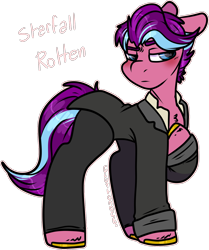 Size: 1306x1565 | Tagged: safe, artist:sexygoatgod, derpibooru import, oc, oc only, oc:starfall rotten, earth pony, pony, clothes, horseshoes, male, simple background, solo, stallion, suit, transparent background