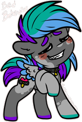 Size: 953x1419 | Tagged: safe, artist:sexygoatgod, derpibooru import, oc, oc only, oc:bad behavior, pegasus, pony, chibi, collar, dog collar, male, simple background, solo, stallion, transparent background