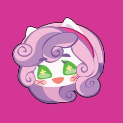 Size: 1000x1000 | Tagged: safe, artist:ushigow, derpibooru import, part of a set, sweetie belle, human, equestria girls, blush sticker, blushing, bust, chibi, eared humanization, head only, humanized, pink background, simple background, solo