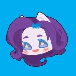 Size: 1000x1000 | Tagged: safe, artist:ushigow, derpibooru import, part of a set, rarity, human, equestria girls, blue background, blush sticker, blushing, bust, chibi, eared humanization, hairpin, head only, humanized, simple background, solo