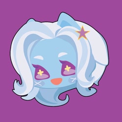 Size: 1000x1000 | Tagged: safe, artist:ushigow, derpibooru import, part of a set, trixie, human, equestria girls, blush sticker, blushing, bust, chibi, eared humanization, head only, humanized, purple background, simple background, solo