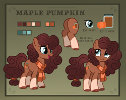 Size: 1640x1306 | Tagged: safe, artist:pgthehomicidalmaniac, derpibooru import, oc, oc:maple pumpkin, earth pony, pony, base used, brown coat, brown mane, brown tail, butt, clothes, coat markings, curly hair, curly mane, cute, female, mare, plot, quadrupedal, reference sheet, scarf, socks (coat marking), solo, tail