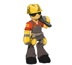 Size: 880x791 | Tagged: safe, artist:solixy406, derpibooru import, pony, semi-anthro, clothes, engineer, glasses, helmet, ponified, simple background, solo, species swap, team fortress 2, white background, wrench