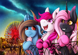 Size: 1750x1237 | Tagged: safe, artist:jamescorck, derpibooru import, oc, oc only, pegasus, pony, unicorn, female, ferris wheel, mare