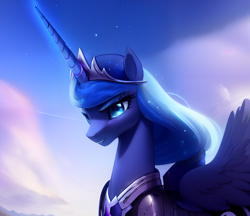 Size: 1532x1326 | Tagged: safe, derpibooru import, generator:stable diffusion, machine learning generated, princess luna, alicorn, royalty, solo