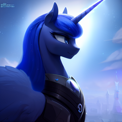 Size: 1536x1536 | Tagged: safe, derpibooru import, generator:stable diffusion, machine learning generated, princess luna, alicorn, royalty, solo