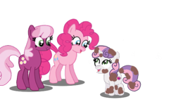 Size: 605x350 | Tagged: safe, artist:lil' pegasus, derpibooru import, cheerilee, pinkie pie, sweetie belle, earth pony, pony, unicorn, g3.5, newborn cuties, dirty, female, filly, foal, mare, redraw, simple background, transparent background, trio, trio female