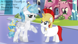 Size: 500x281 | Tagged: safe, artist:askbritanniamlp, derpibooru import, oc, oc:britannia, oc:freeze pop, crystal pony, pegasus, pony, crystal pegasus, female, helmet, mare