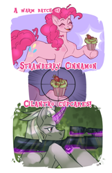 Size: 2323x3588 | Tagged: safe, artist:djkaskan, derpibooru import, pinkie pie, zesty gourmand, earth pony, pony, unicorn, comic, cupcake, duo, food, gun, rifle, scope, sniper, weapon