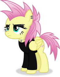 Size: 2851x3638 | Tagged: safe, artist:anime-equestria, derpibooru import, fluttershy, pegasus, pony, alternate hairstyle, ear piercing, eyebrow piercing, eyeshadow, female, high res, jewelry, makeup, mare, necklace, piercing, simple background, solo, transparent background, vector, wings