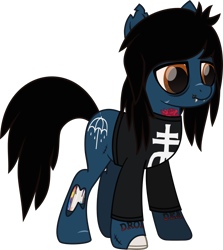 Size: 1012x1133 | Tagged: safe, artist:lightningbolt, derpibooru exclusive, derpibooru import, earth pony, pony, undead, zombie, zombie pony, .svg available, bone, bring me the horizon, clothes, colored pupils, fangs, lidded eyes, lip piercing, long sleeves, movie accurate, oliver sykes, piercing, ponified, scar, shirt, simple background, smiling, solo, species swap, standing, stitches, svg, tattoo, torn ear, transparent background, vector