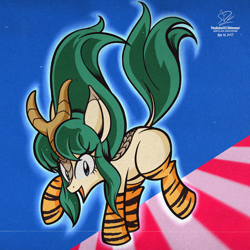 Size: 1920x1920 | Tagged: safe, alternate version, artist:theratedrshimmer, derpibooru import, kirin, pony, anime, clothes, cute, kirin-ified, lum invader, socks, solo, species swap, urusei yatsura