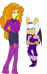 Size: 2552x4048 | Tagged: safe, artist:icicle-wicicle-1517, artist:moondrawzlv, color edit, derpibooru import, edit, adagio dazzle, anthro, bat, collaboration, equestria girls, belt, bodysuit, boots, clothes, clothes swap, colored, crossover, eyeshadow, fingerless gloves, flying, gem, gloves, hairband, high heel boots, jacket, kazumi evans, knee-high boots, makeup, rouge the bat, shoes, simple background, siren gem, sonic prime, sonic the hedgehog (series), stockings, thigh highs, transparent background, voice actor joke