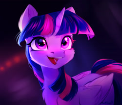 Size: 2976x2548 | Tagged: safe, artist:sofiko-ko, derpibooru import, twilight sparkle, twilight sparkle (alicorn), alicorn, pony, :d, abstract background, amazed, cheek fluff, chest fluff, cute, dark background, draw this in your style, draw this twi by jsunlight, dtiys, ear fluff, ears, featured image, female, happy, head turn, high res, looking up, mare, open mouth, open smile, smiling, solo, twiabetes