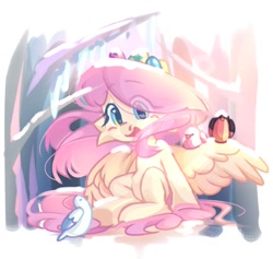 Size: 902x855 | Tagged: safe, artist:toast091019, derpibooru import, fluttershy, bird, pegasus, pony, belly, cute, egg (food), eye clipping through hair, female, food, forest, hair over one eye, heart, heart eyes, shyabetes, smiling, snow, solo, spread wings, wingding eyes, wings, winter