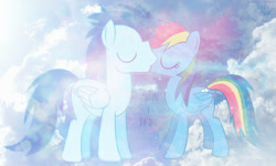 Size: 800x481 | Tagged: safe, artist:patyv, derpibooru import, rainbow dash, soarin', pegasus, pony, duo, eyes closed, female, kiss on the lips, kissing, male, mare, shipping, soarindash, stallion, straight, wallpaper