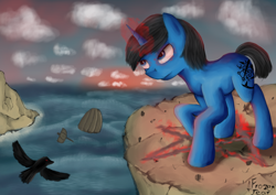 Size: 2480x1754 | Tagged: safe, artist:frozentear7, derpibooru import, oc, oc only, bird, pony, unicorn, fanfic:stairway to equestria, boat, solo, water