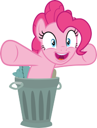 Size: 3000x3950 | Tagged: safe, artist:cloudy glow, derpibooru import, pinkie pie, earth pony, pony, horse play, female, mare, simple background, solo, transparent background, trash can, vector