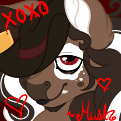 Size: 1000x1000 | Tagged: safe, artist:woofpoods, derpibooru import, screencap, oc, oc:hushknack, pony, autograph, cowboy hat, cowpony, curly hair, curly mane, hat, photo, red eyes, smiling, smirk