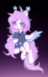 Size: 1080x1722 | Tagged: safe, artist:toast091019, derpibooru import, oc, oc only, pegasus, pony, clothes, coat markings, colored wings, gradient background, heart ears, hoodie, multicolored wings, pegasus oc, socks (coat marking), solo, spread wings, starry eyes, wingding eyes, wings
