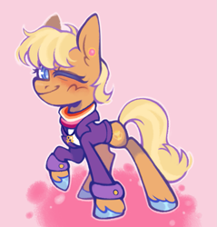 Size: 1047x1094 | Tagged: safe, artist:onionpwder, derpibooru import, ms. harshwhinny, earth pony, pony, clothes, coat, ear piercing, earring, female, female symbol, jewelry, lesbian, lesbian pride flag, mouthpiece, necklace, one eye closed, piercing, pride, pride flag, scarf, solo, wink